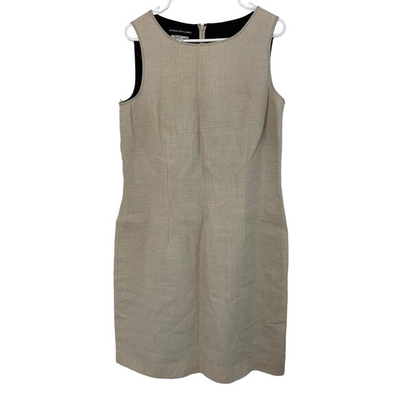 Donna Morgan Beige 100% Linen Sleeveless Sheath Dress Size 12 EUC 7791 - Picture 1 of 8